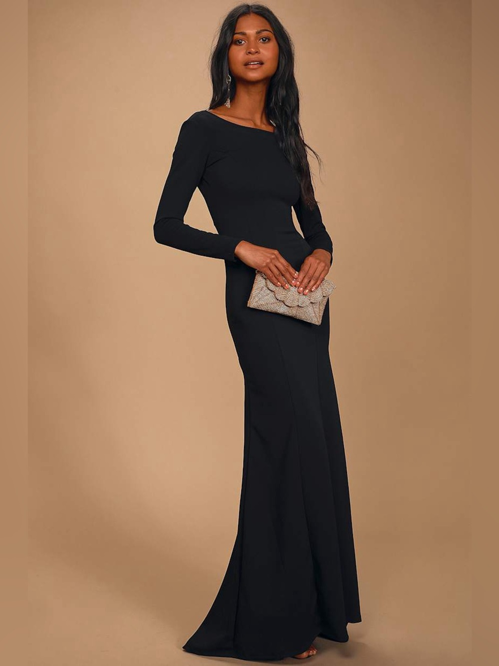 NWT Lulus Wait For Me Black Long Sleeve Maxi Dress Size Small